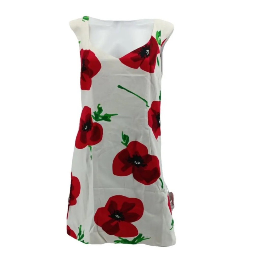 Moschino Floral Sleeveless Dress with Red Poppies